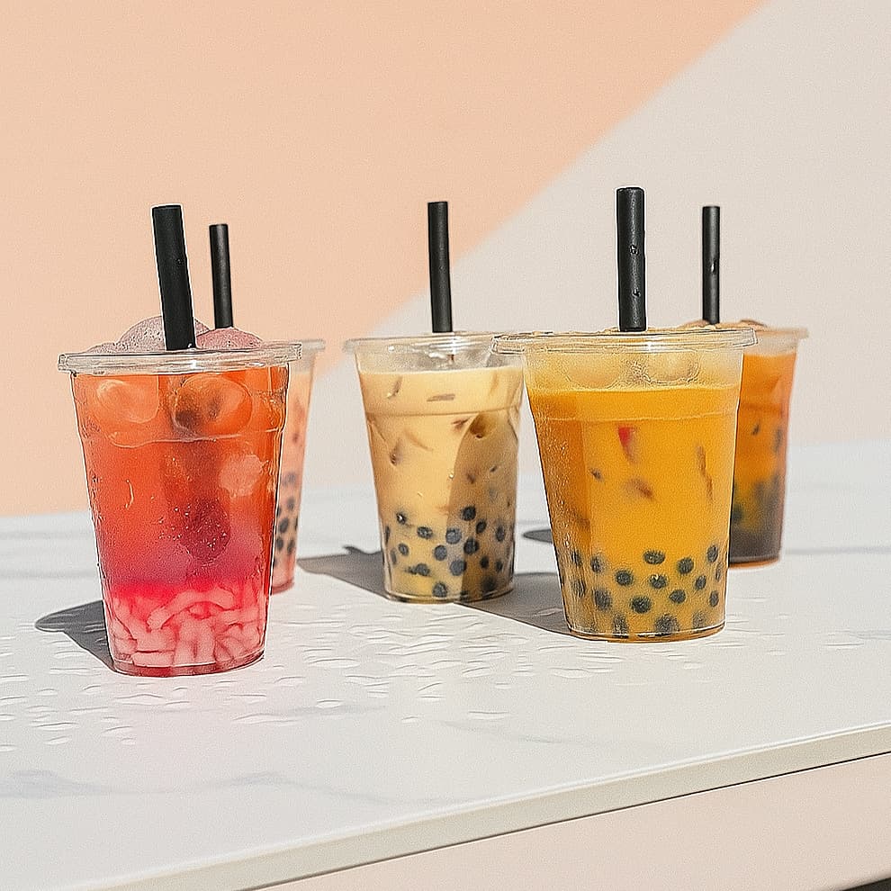 Four Sunset Tea drinks on a table